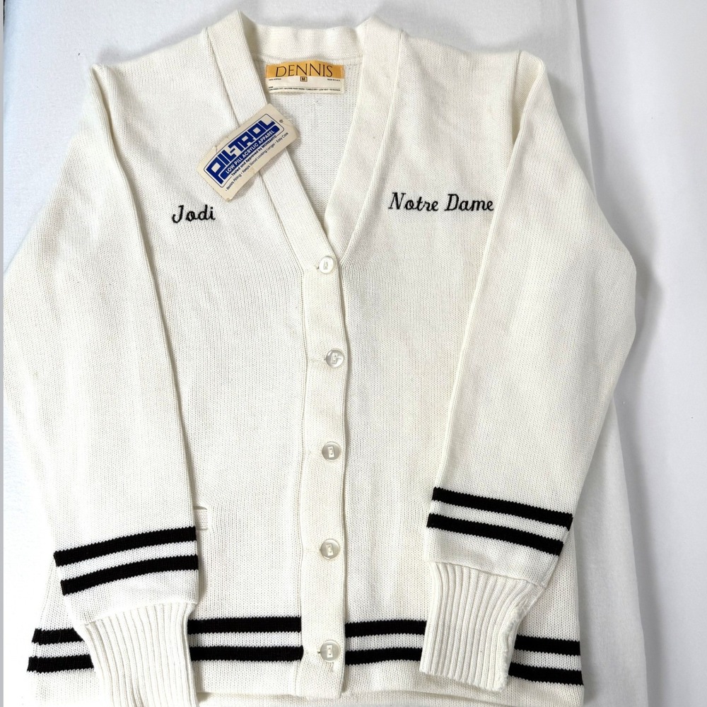 Vintage Notre Dame Cardigan - Medium - Varsity Sweater, "Jodi" Embroidery